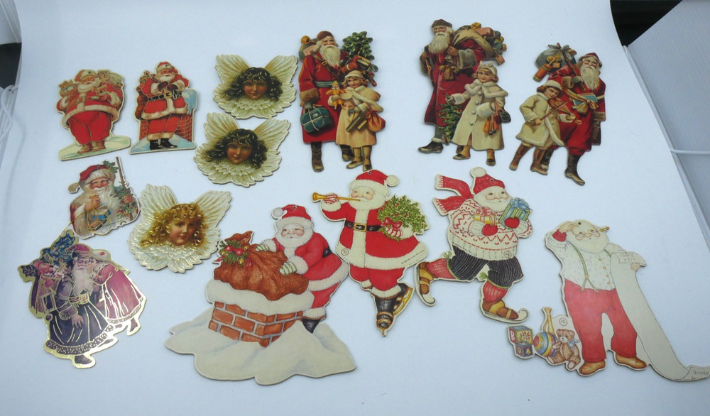 VTG Christmas Merrimack Die Cut Ornaments Victorian Style Lot of 14 Angel Santa